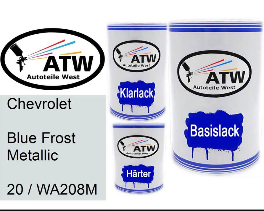 Chevrolet, Blue Frost Metallic, 20 / WA208M: 500ml Lackdose + 500ml Klarlack + 250ml Härter - Set, von ATW Autoteile West.